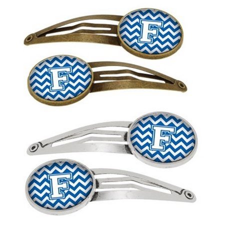 CAROLINES TREASURES Letter F Chevron Blue and White Barrettes Hair Clips CJ1045-FHCS4